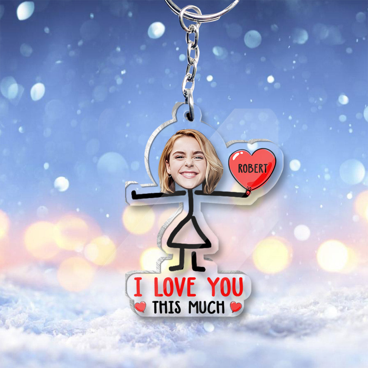 I Love You This Much Custom Photo Keychain For Couples - Personalized Couple Transparent Keychain