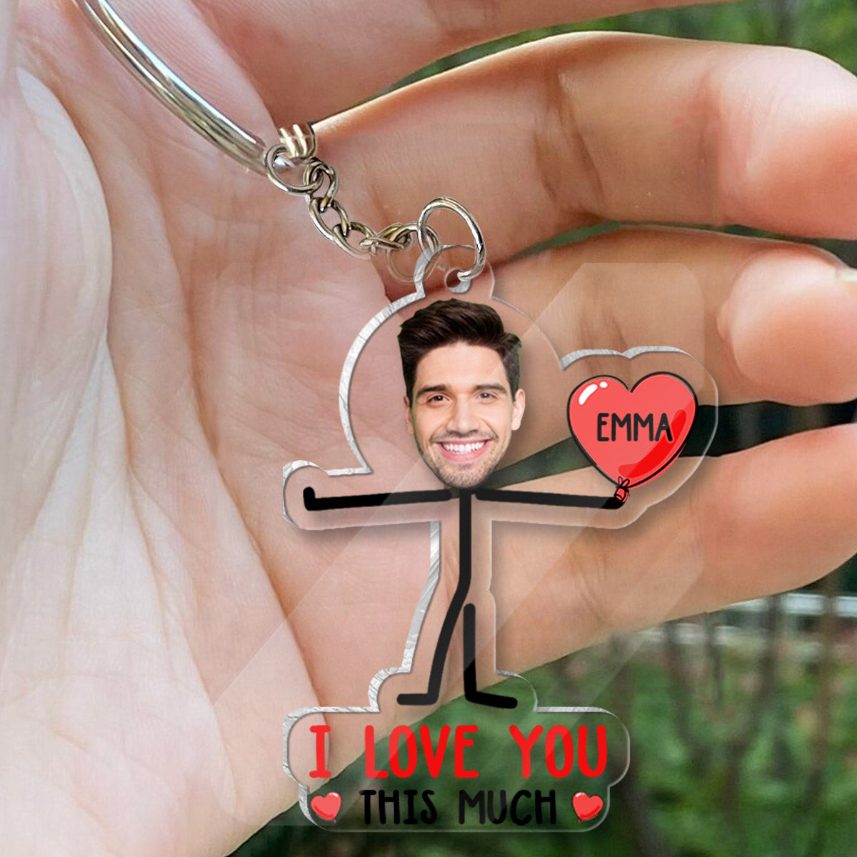 I Love You This Much Custom Photo Keychain For Couples - Personalized Couple Transparent Keychain