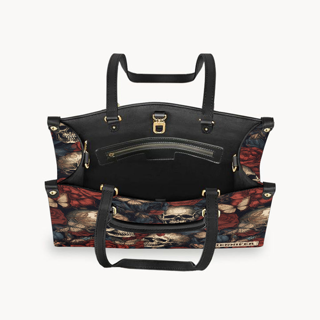 Vintage Rose Skull - Personalized Skull Leather Handbag