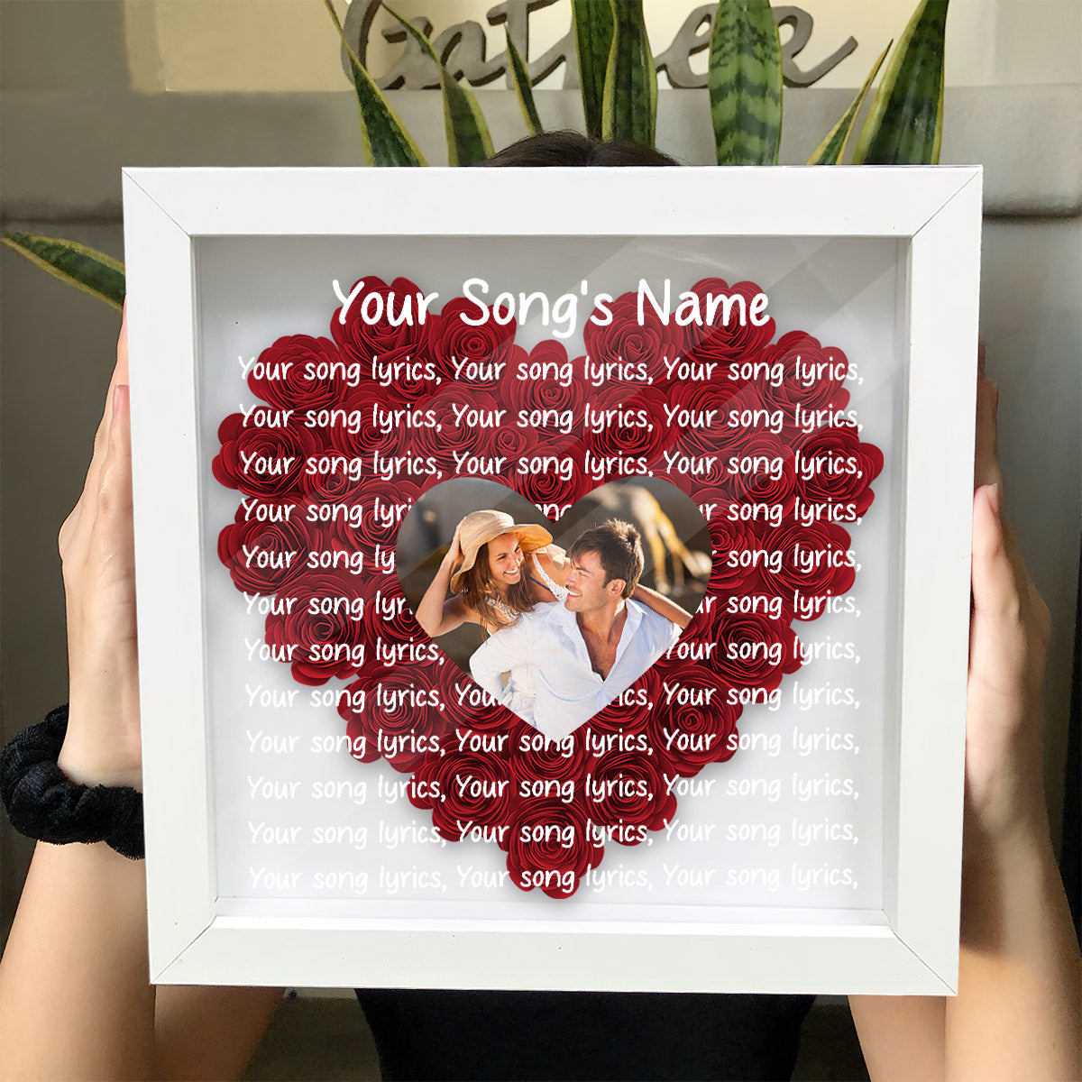 Custom Song Lyrics And Photo - Personalized Couple Flower Shadow Box