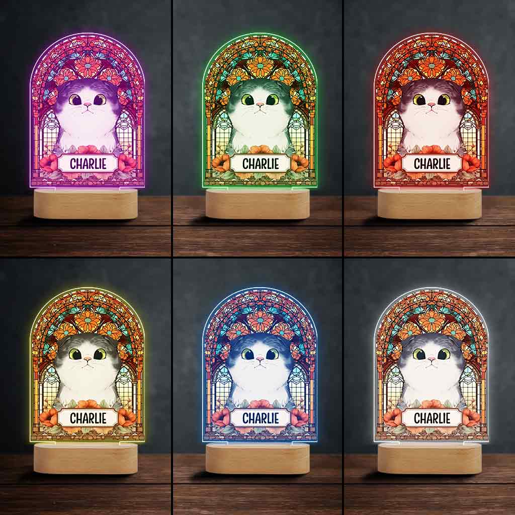 Plaque lumineuse personnalisée en forme de chien avec vitrail - Socle lumineux en forme de chien
