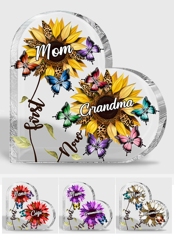 First Mom Now Grandma Sunflower Butterfly - Personalized Grandma Custom Shaped Acrylic Plaque