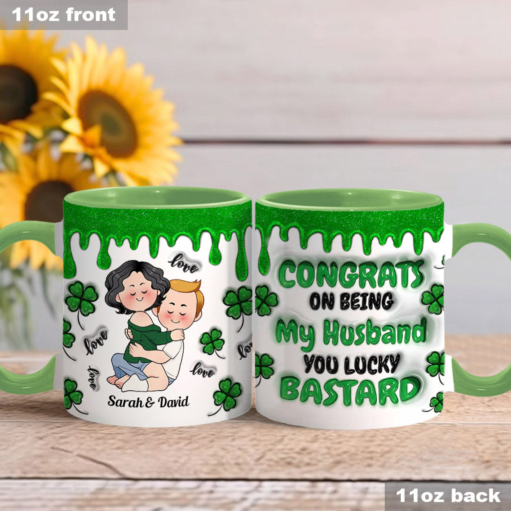 Congrats On Being My Husband - Personalized Husband And Wife Accent Mug