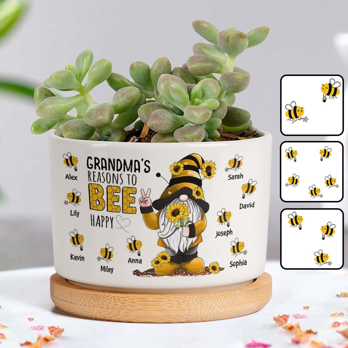 Grandma Reason To Bee Happy - Personalized Grandma Ceramic Plant Pot