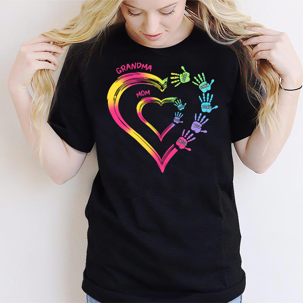 Any Title Of Mother And Grandma Double Heart Colorful - Personalized Grandma T-shirt And Hoodie