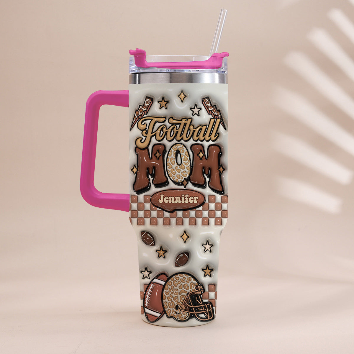 Football Mom - Personalized Football Tumbler With Handle