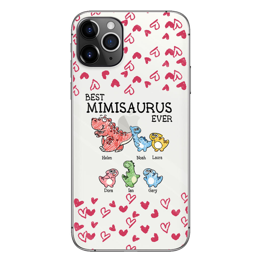 Der beste Mimisaurus aller Zeiten – Geschenk für Oma, Opa, Papa, Mama, Tante, Onkel – Personalisierte, transparente Handyhülle