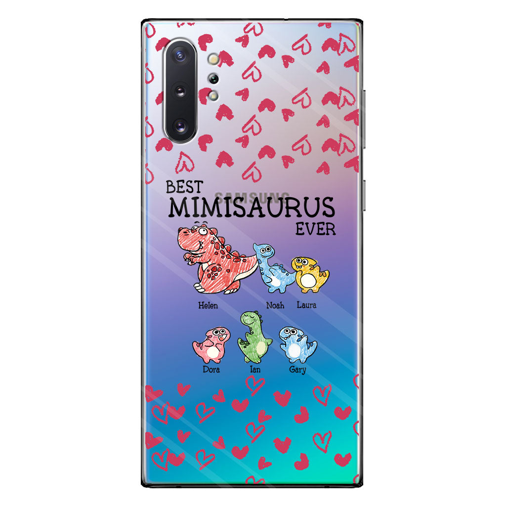 Der beste Mimisaurus aller Zeiten – Geschenk für Oma, Opa, Papa, Mama, Tante, Onkel – Personalisierte, transparente Handyhülle