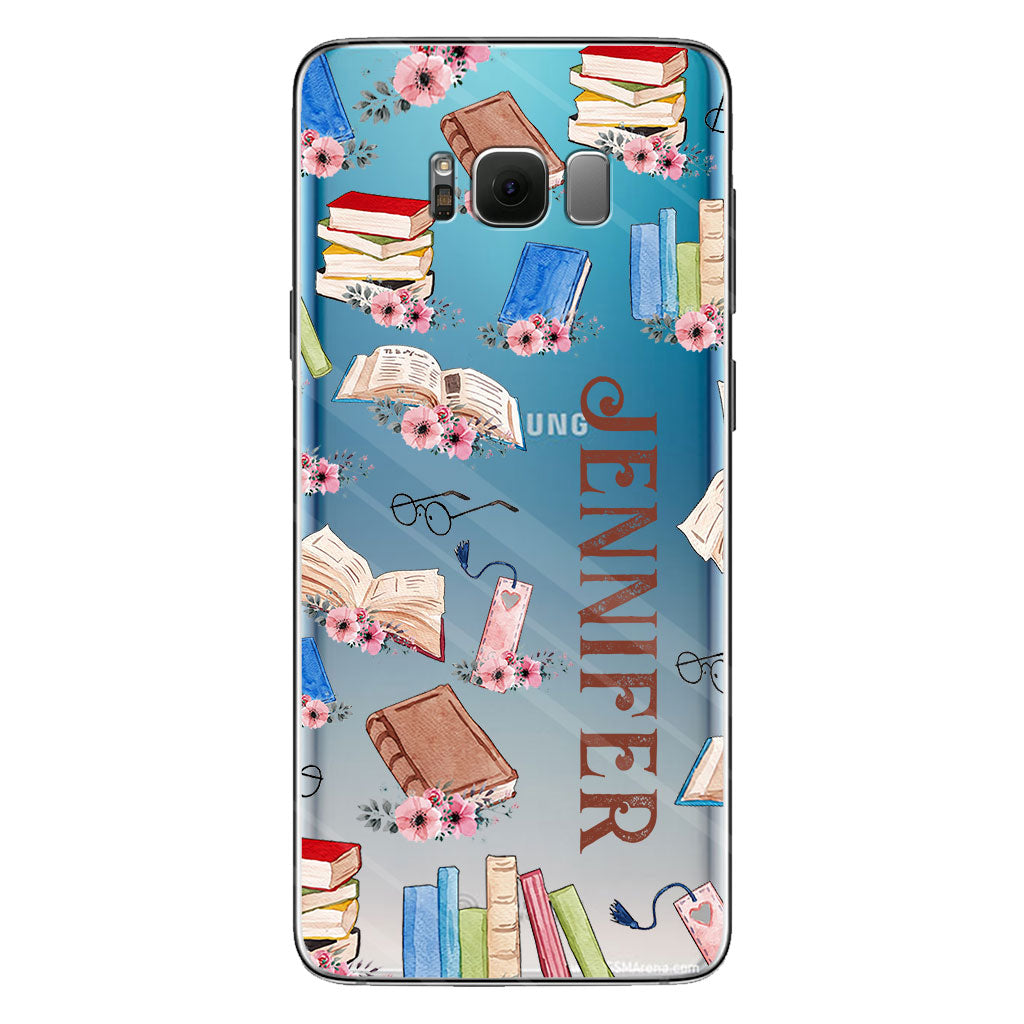 Une fille qui aime les livres - Coque de téléphone transparente personnalisée avec un livre