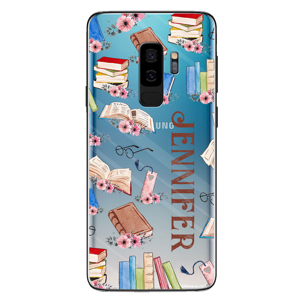 Une fille qui aime les livres - Coque de téléphone transparente personnalisée avec un livre