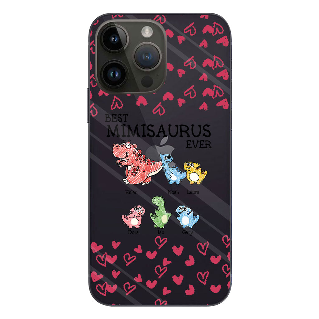 Der beste Mimisaurus aller Zeiten – Geschenk für Oma, Opa, Papa, Mama, Tante, Onkel – Personalisierte, transparente Handyhülle
